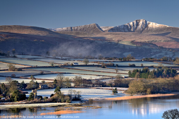 Llangorse Lake and Brecon Beacons as Winter Dawn's Picture Board by Philip Veale