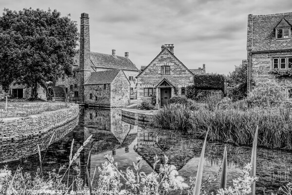 Lower Slaughter Mill, Monochrome Digital Sketch. Picture Board by Philip Veale