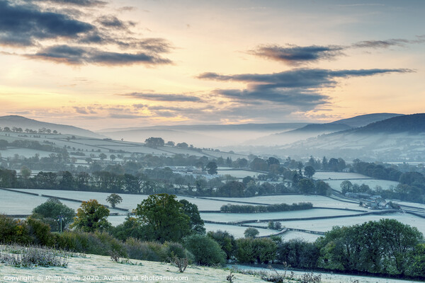 Llanhamlach's Frost Covered Fields at Sunrise. Picture Board by Philip Veale