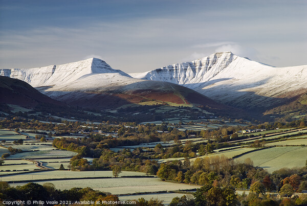 Brecon Beacons after Autumn Snowfall. Picture Board by Philip Veale