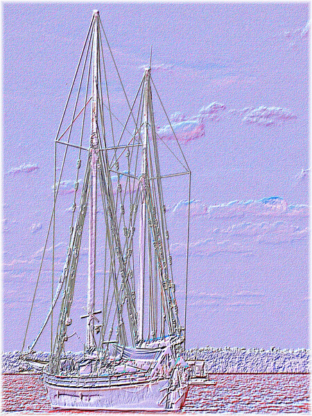 Tallship Cloudscape. Delicate white and lilac abstract embossed  Picture Board by Geoff Childs