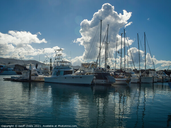 Picturesque nautical scene with huge white cumulonimbus clouds i Picture Board by Geoff Childs