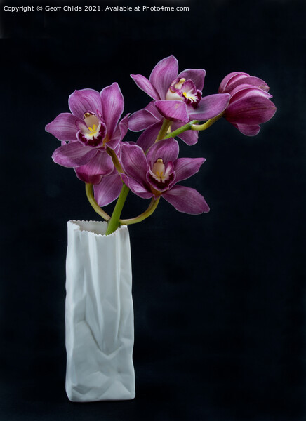  Pretty Purple pink Cymbidium Orchid in a Vase  Picture Board by Geoff Childs
