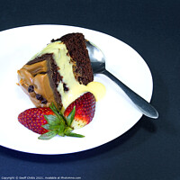 Buy canvas prints of Chocolate Cake portion with Strawberries on a Plate. Isolat by Geoff Childs