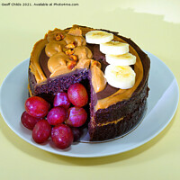 Buy canvas prints of Chocolate Cake served with fruit on a plate. Photo is isolated o by Geoff Childs