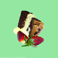 Buy canvas prints of Portion of Chocolate Cake with two strawberries  by Geoff Childs