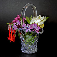 Buy canvas prints of Bunch of mixed flowers in a cut glass basket Vase  by Geoff Childs