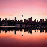 Buy canvas prints of Sydney CBD sunrise, Blackwattle Bay. Australia. by Geoff Childs
