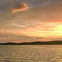 Buy canvas prints of Golden ocean island sunset seascape. by Geoff Childs
