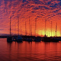 Buy canvas prints of Vivid Crimson Marina Sunset Panorama. by Geoff Childs