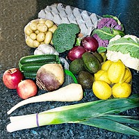 Buy canvas prints of A display of mixed fresh vegitables. by Geoff Childs
