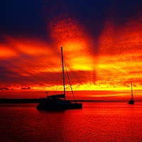 Buy canvas prints of Crimson Ocean Sunbeams Australia. by Geoff Childs