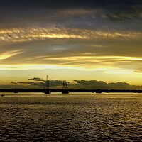 Buy canvas prints of Yellow cloudy coastal nautical Sunset Seascape panorama.  by Geoff Childs