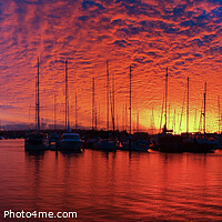 Buy canvas prints of Crimson Ocean Marina Sunset Panorama.  by Geoff Childs
