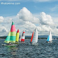 Buy canvas prints of Children sailing regatta panorama. Lake Macquarie. by Geoff Childs