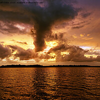 Buy canvas prints of Turbulent golden cloudy seascape sunset. by Geoff Childs