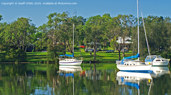 Yachts and green parkland, Lake Macquarie. Framed Mounted Print by Geoff Childs