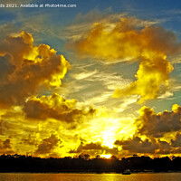 Buy canvas prints of Golden coloured coastal sunrise cloudscape. by Geoff Childs