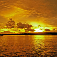 Buy canvas prints of Golden coastal cloudy sunrise seascape. by Geoff Childs