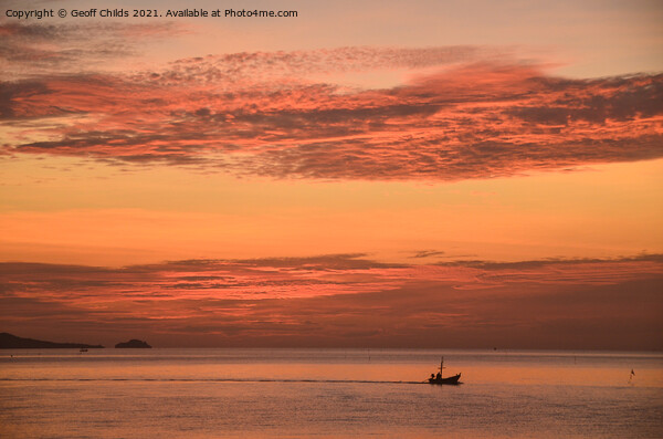 Orange tropical sunrise seascape. Thailand. Picture Board by Geoff Childs