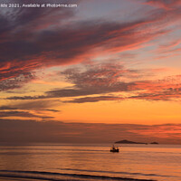 Buy canvas prints of A bright orange ocean sunrise seascape. by Geoff Childs