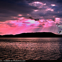 Buy canvas prints of  Sunrise Sunbeams Seascape Reflections, Gosford. by Geoff Childs