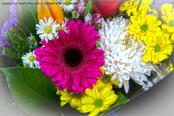 Colourful bunch of mixed flowers closeup. Picture Board by Geoff Childs