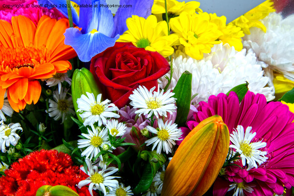 Colourful bunch of mixed flowers closeup. Picture Board by Geoff Childs