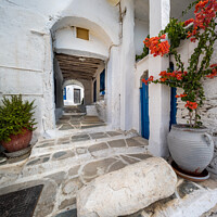 Buy canvas prints of Backstreet scene of the hillside village of kastro on Sifnos Island. by Chris North