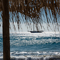 Buy canvas prints of Yacht, at anchor of shore at Platis Gialos, Sifnos by Chris North