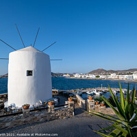 Buy canvas prints of Parikia windmill, Paros Greek Islands. by Chris North