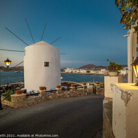 Buy canvas prints of Parikia windmill, Paros Greek Islands. by Chris North