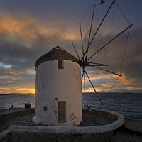 Buy canvas prints of Sunset over the Windmills of Mykonos. by Chris North