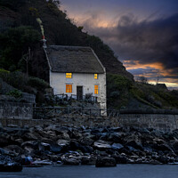 Buy canvas prints of Runswick Bay Fishermans cottage at dusk. by Chris North