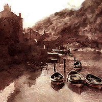 Buy canvas prints of Staithes Harbour at flood tide. by Chris North
