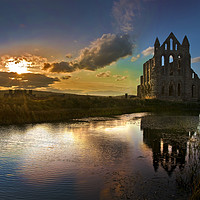 Buy canvas prints of Sunset over Saint Hilda's Abbey, Whitby. by Chris North