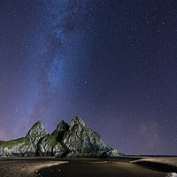 Buy canvas prints of Three Cliffs Bay Gower. and the Milky Way. by Chris North