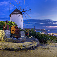 Buy canvas prints of Dusk Windmill at Mykonos, Greece by Chris North