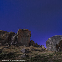 Buy canvas prints of Cow and Claf rocks at twilight. by Chris North