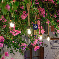Buy canvas prints of Cherry Blossom and the evil eye Kalkan by night ,  by Chris North