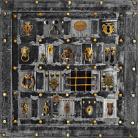 Buy canvas prints of Montage of Old Spanish door knockers. by Chris North