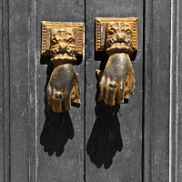 Buy canvas prints of Old Spanish door knocker. by Chris North