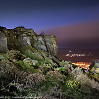 Buy canvas prints of The cow and calf rocks at dusk. by Chris North