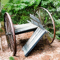 Buy canvas prints of Old wagon wheel cart by Robert M. Vera
