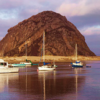 Buy canvas prints of Morro Rock with boats in foreground by Robert M. Vera
