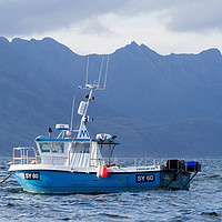 Buy canvas prints of Fishing Boat in Elgol Harbour & Cuillins Mountains by Maarten D'Haese