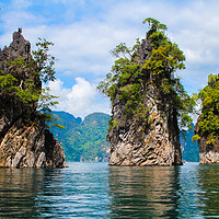 Buy canvas prints of Limestone rock formation in Khao Sok lake by  
