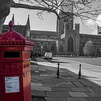 Buy canvas prints of The Little Red Pillar Box in Durham by Antony Atkinson