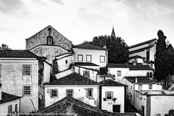 Óbidos Old Town Monochrome Picture Board by Steven Dale