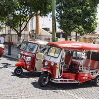 Buy canvas prints of Charming Tuk-Tuk Adventure, Lisbon Portugal by Steven Dale